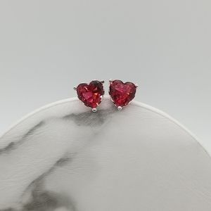 NEW Lab Created Ruby Heart Stud Earrings